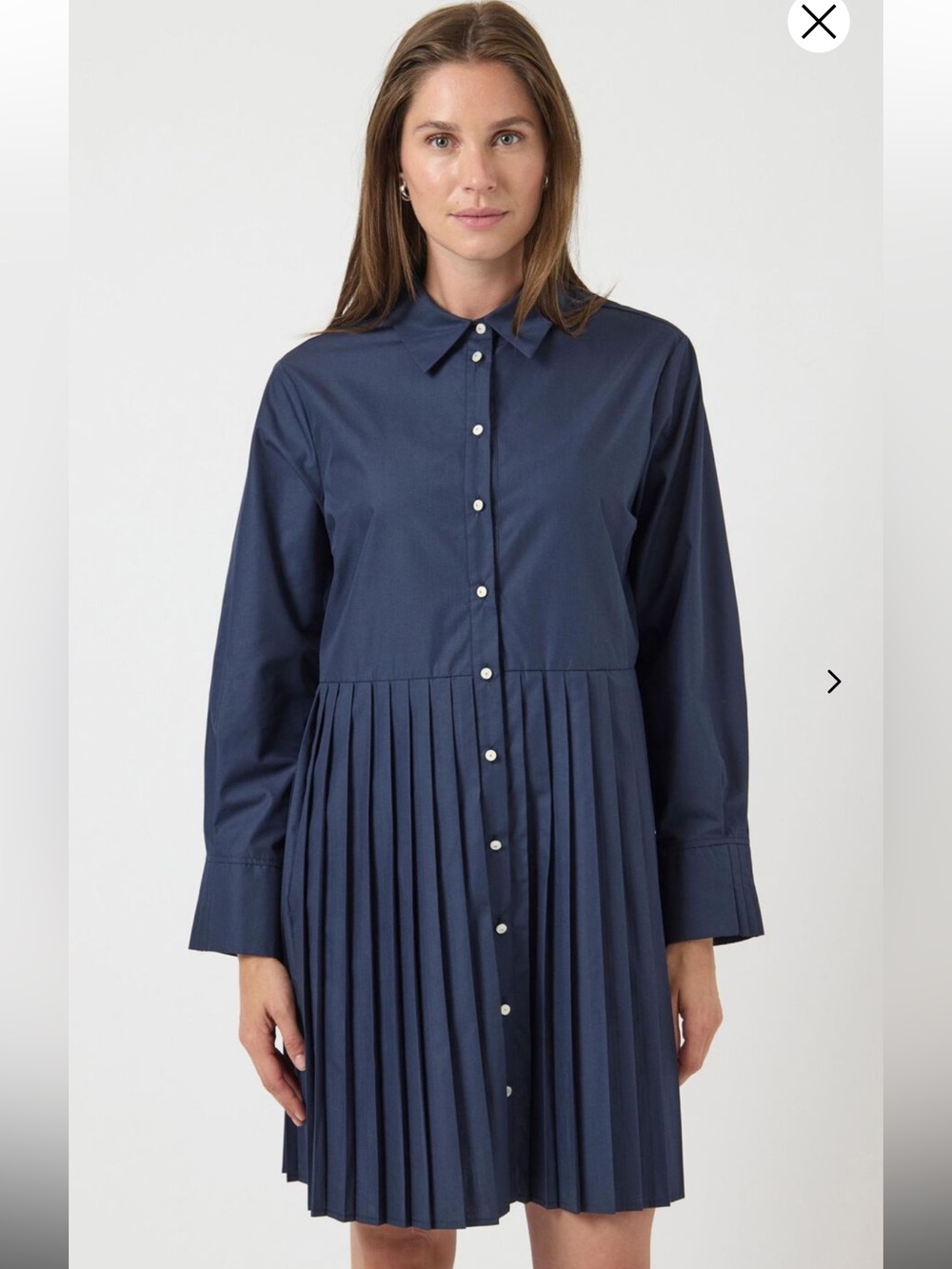 YAS Navy Blue Pleated Button-Front Shirt Dress Size US 10